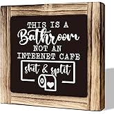 Rustic Wooden Tabletop Bathroom Sign - This Is A Bathroom Not an Internet Cafe - Humor Prints for Guest & Restroom Decor