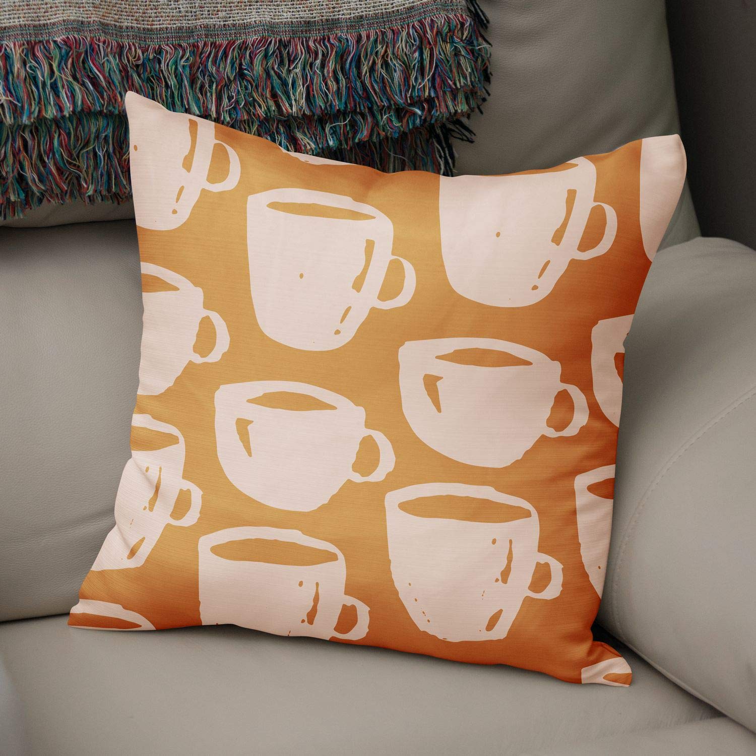 Bonamaison Decorative Cushion Cover Orange & Off White, Throw Pillow Covers, Home Decorative Pillowcases for Livingroom, Sofa, Bedroom, Size: 43X43 Cm - Designed and Manufactured in Turkey