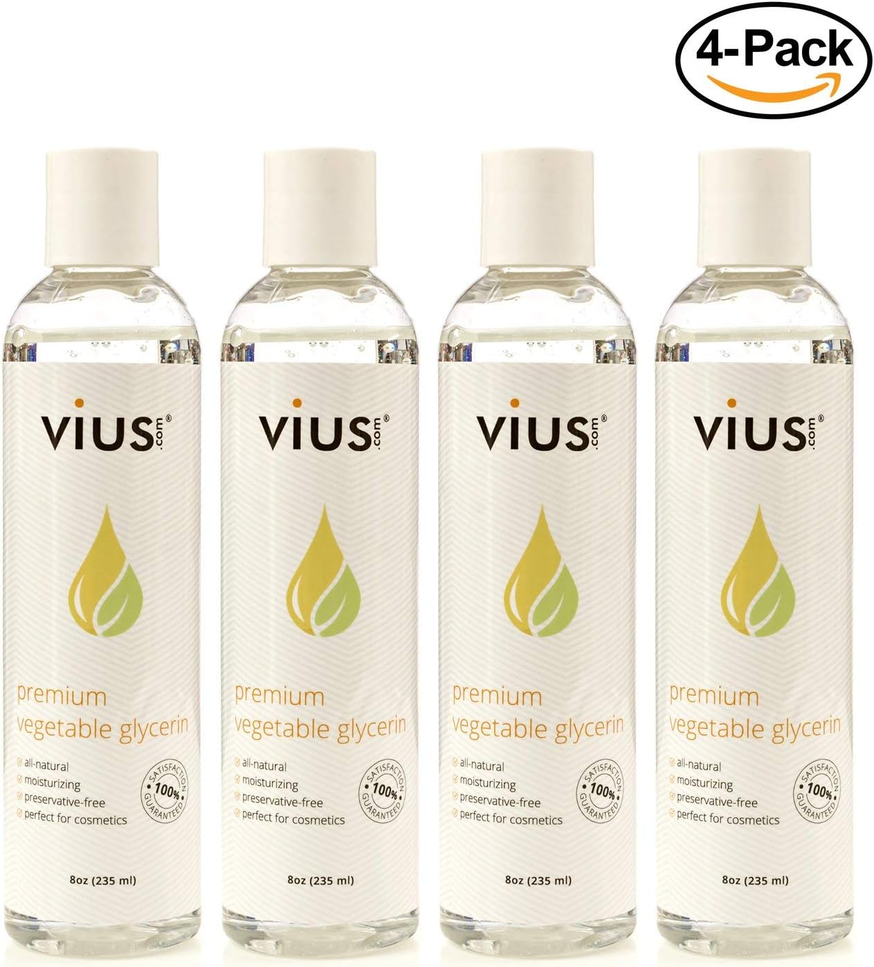 Vegetable Glycerin - vius Natural Glycerin for Moisturizing, Shaving, and other Skin Care - Pure and Natural Skin Softening and Lubricating (4-Pack of 8oz)