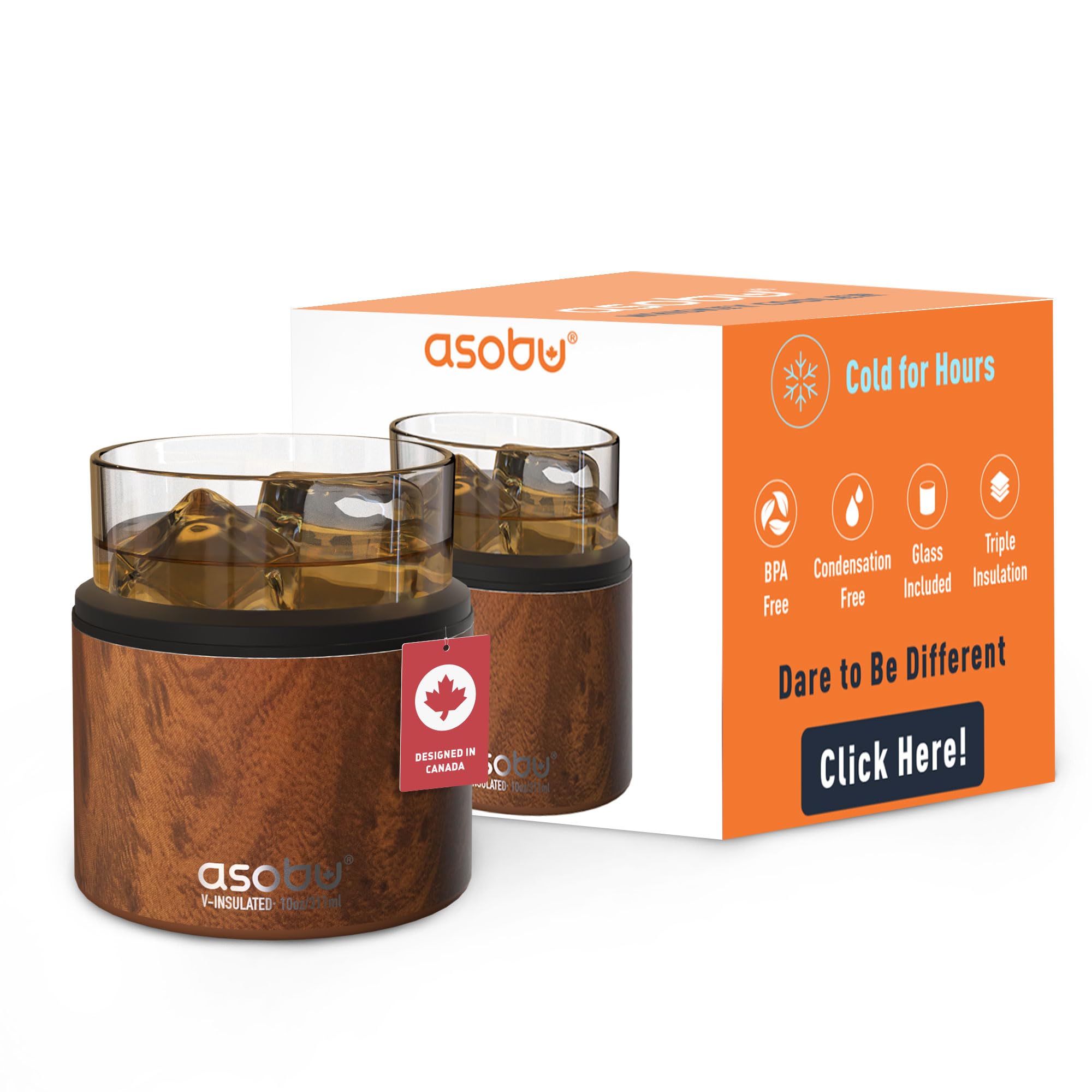 Photo 1 of asobu Whiskey Sleeve Glass – Insulated Bourbon Tumbler with Premium Rocks Glass, BPA-Free, Double-Wall Stainless Steel, Keeps Drinks Cold Longer, 10.5oz
