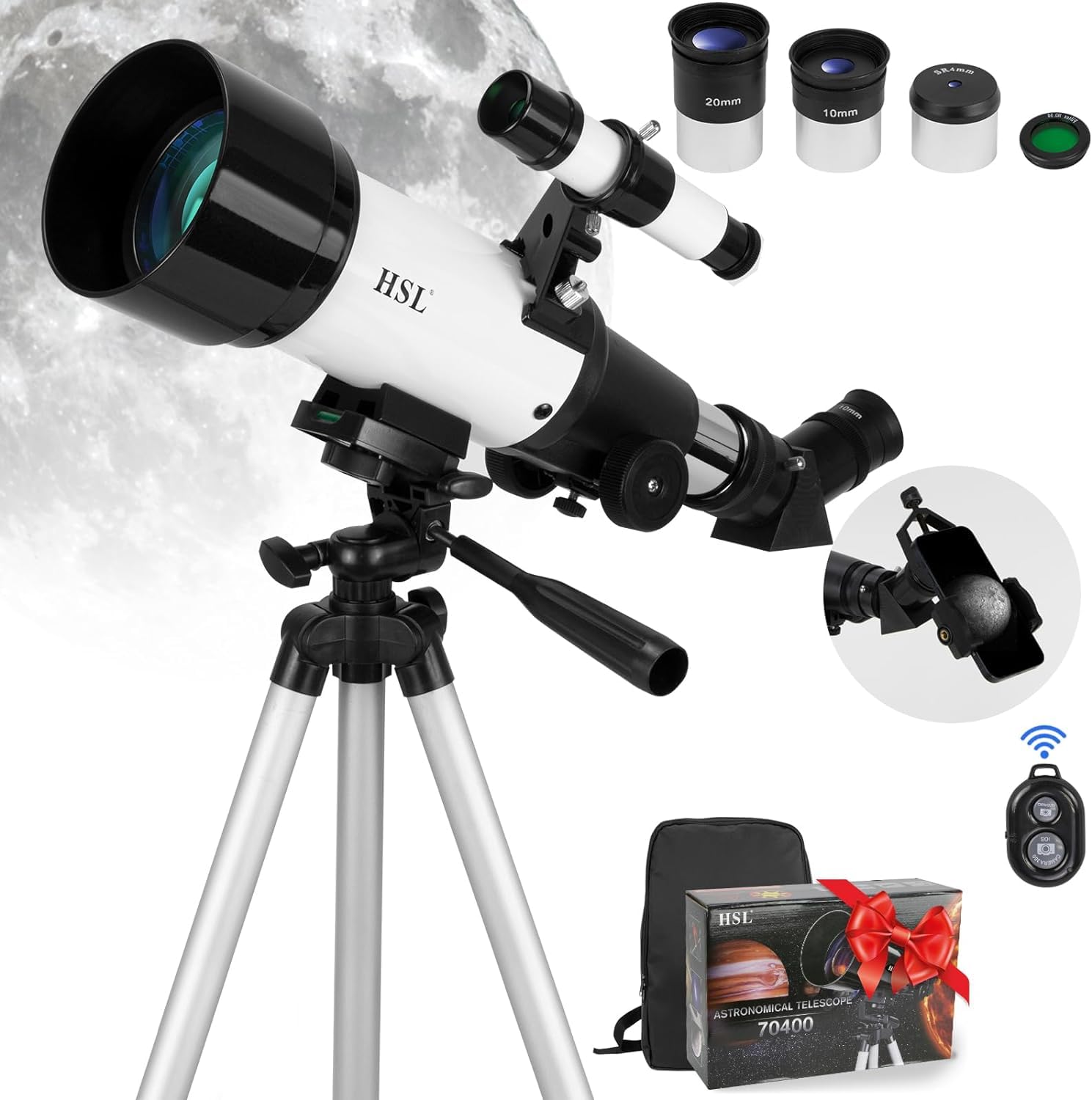 Astronomy Telescope For Beginners - 70mm Aperture, 400mm Focal Length With Tripod & Phone Adapter