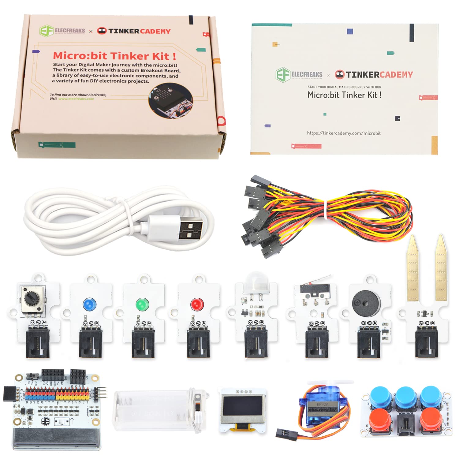 ELECFREAKS microbit Tinker Kit Micro:bit Sensor Starter Kit with 35 Projects, DIY Programming STEM kit with Basic Coding Electronics Modules and Wiki Tutorial(Without Micro:bit)
