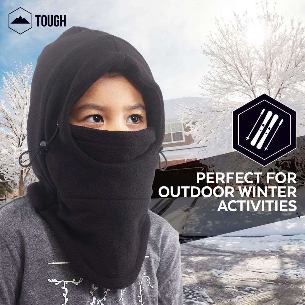 Kids Ski Mask - Winter Face Mask with Hood - Cold Weather Balaclava Snow Mask & Neck Warmer for Boys & Girls - Thick, Windproof Fleece Head Gear to Keep Your Children Warm: Clothing