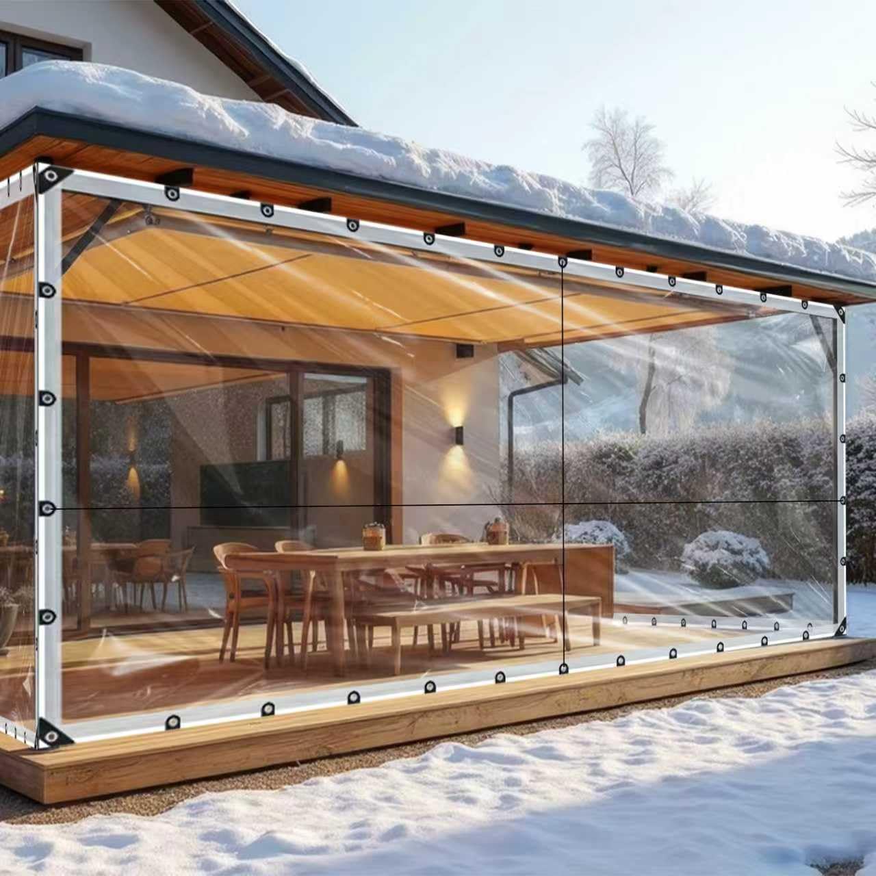 Photo 1 of 2Pack 10x12ft Clear Waterproof Tarp with Grommets, Upgraded Edge Heat Fused Tear Resistant Clear Heavy Duty Tarps for Patio Fencing, Rain, Wind, Cold, Chicken Coops?Windproof Rope+Tie-Downs?