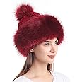 Soul Young Women's Faux Fur Hat Black Russian Cossack Knit Pompom Ski Snow Cap for Winter White