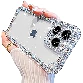Changjia Clear Glitter Case for iPhone 16 Pro Max,Cute Luxury Bling Sparkly Diamond Rhinestone Camera Protection Soft TPU Bumper Shockproof Women Girls Slim Phone Case for iPhone 16 Pro Max 6.9",Clear