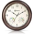 Geevon 12" Vintage Wall Clock Non Ticking with Hygrometer and Thermometer Combo,Battery Operated Quartz Decorative Wall Clocks for Home,Living Room,Office,Classroom,Kitchen,Bedroom Decor