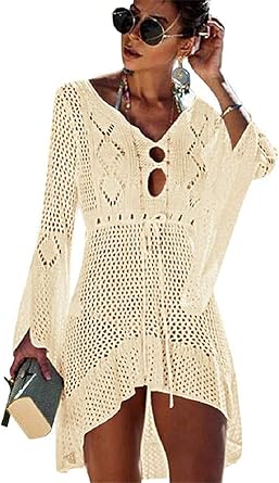Tmeog Womens Beachwear Cover Ups Women S Bathing Suit Cover Up Beach Bikini Swimsuit Swimwear Crochet Dress Beige At Amazon Women S Clothing Store