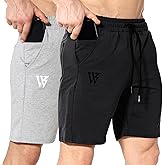 ZENWILL Mens 2 Pack Zip Gym Athletic Shorts, 7" Workout Running Fitness Cotton Training Shorts for Men with Zip Pockets