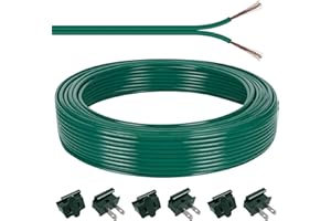 WOOWEE 60FT SPT-1 Christmas Electrical Wire with 6pcs Vampire Plugs, 18/2 Gauge Low Voltage Extension Cord, 18 AWG 2-Conductor Flexible Wire for Outdoor Holiday Lights, Landscape Lighting