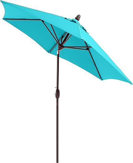 Sorara Parasol Jardin Turquoise Vert Bleu O 270 Cm Rond Inti Mat Bronze Commande A Manivelle Excl Base Amazon Fr Jardin