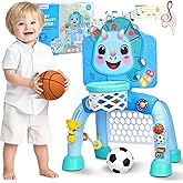 SunRiMax Toddler Basketball Hoop&Soccer Goal,Toys for 1 2 3 Year Old Boys,1+ Year Old Boy Gift 1st Birthday Chirstmas,Dinosaur Baby Sports Toy with Light Sound Music,12-18 Months Baby Activity Center