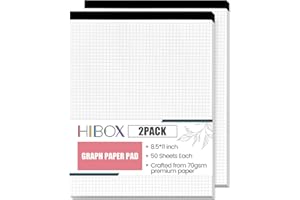 HIBOX 2PCS Graph Paper Pads, 5x5 Quad Ruled Notepads 8.5"x11" White Graph Paper Legal Pad for Office School