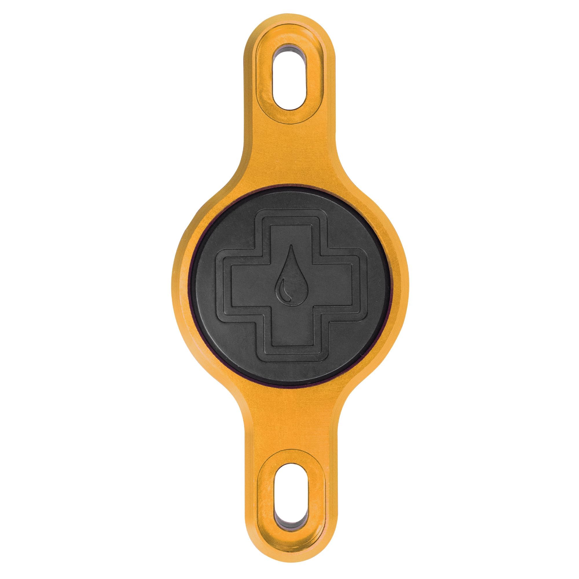 Muc Off Secure AirTag Holder - Machined Aluminium Mount Compatiable with Apple AirTag - Fits Standard Bottle Cage - Anti-Theft Security Bolts - Reduces Tracker Rattle - Gold