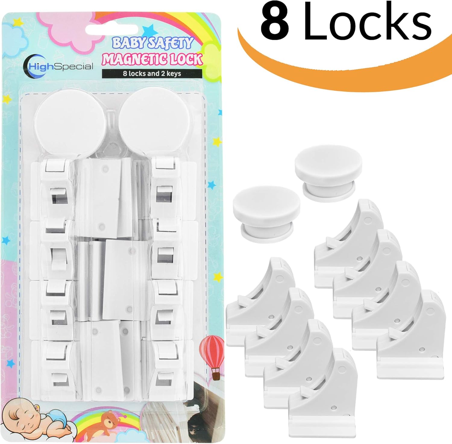 HighSpecial Magnetic Child Safety Cabinet Locks, 8 Pack, Home Baby Proofing Kit with 3M Adhesive, Toddler Door and Drawer Protection in Kitchen, Bathroom, Living Room