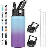 BJPKPK Insulated Water Bottles with Straw Lid, 18oz Stainless Steel Metal Water Bottle, Cold Hot Thermo with 3 Lids, Leak Proof BPA Free Travel Cup, Wide Mouth Flasks, Thermo-Ocean Dream