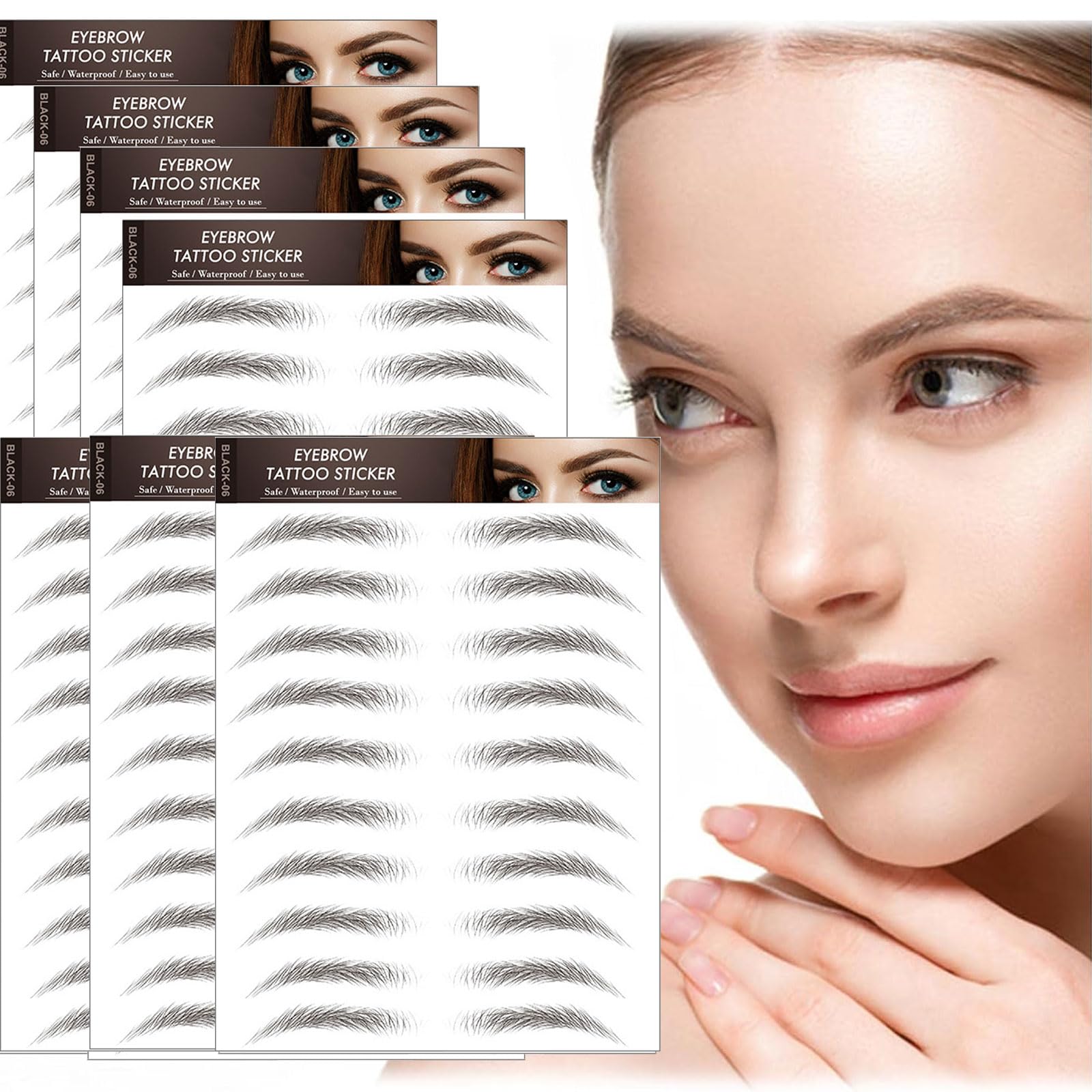 AWAVM 7Sheets/77Pairs 4D Hair-Like Eyebrow Tattoo Stickers Waterproof Natural Fake Eyebrow Stickers,Long Lasting Grooming Shaping Perfect for Women and Girls (Black-06) — image 1