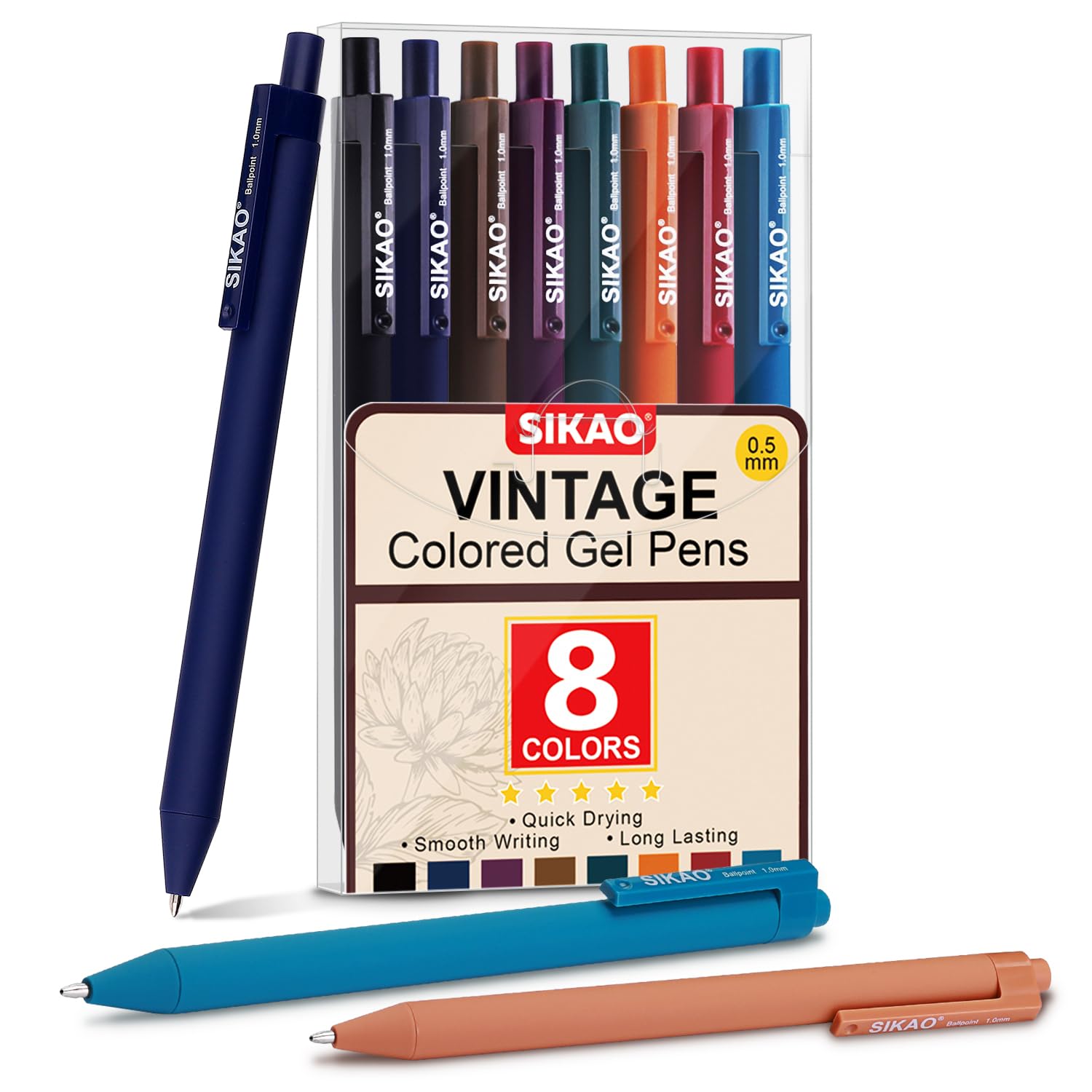 Sikao 8 Colored Gel Pens With Cool Matte Finish, Aesthetic and Cute Pens With Smooth Writing For Journaling And Bible Note Taking No Bleed Through, Drawing Pens (VINTAGE 8 Colors)