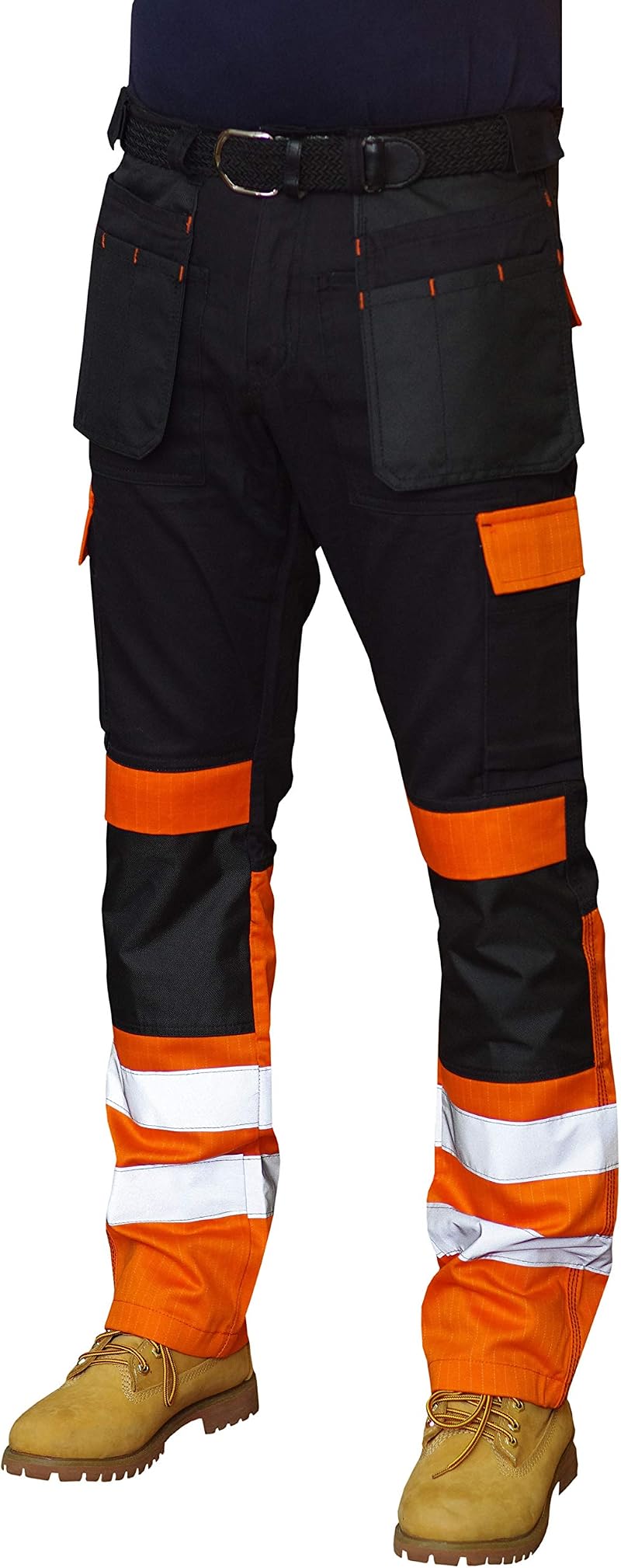 Prime Mens Work Trousers Reflective Tape Cargo Combat Army 34W 32L
