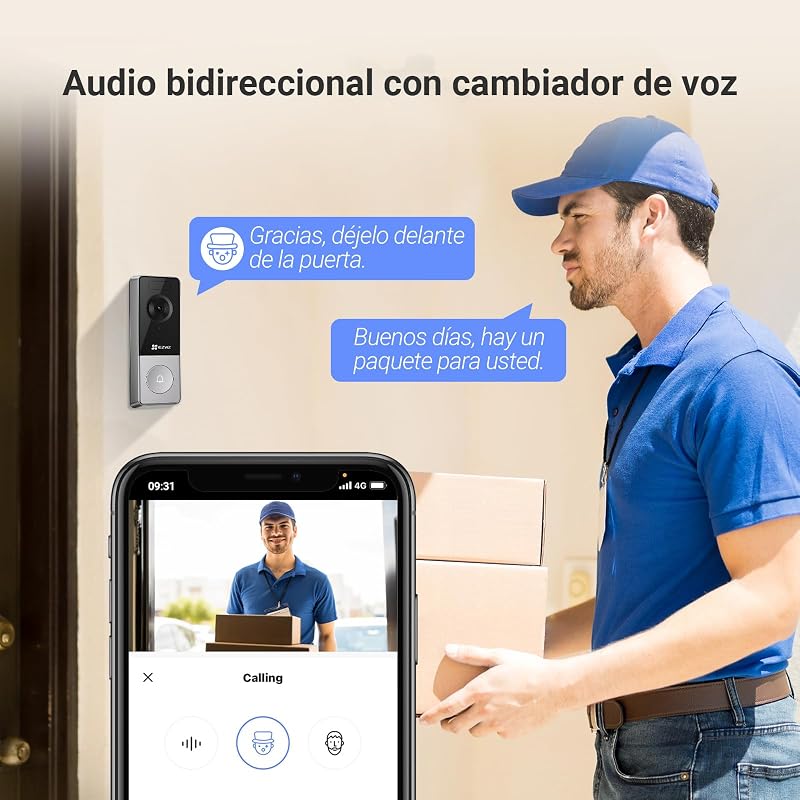 CP8 Timbre Inalámbrico Exterior con Cámara 5MP, Chime Incluido, Detección de Personas, Visión Nocturna Color, Batería Recargable 9600 mAh, Audio Bidireccional, MicroSD/Nube, Wi-Fi 2.4 GHz