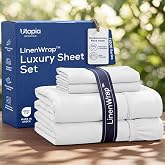 Luxury T1500 Full Sheet Set with LinenWrap 4 Piece Soft Sheets - White | Deep Pocket Sheet Set, Ultra Soft &amp; Hotel Comfort, Secure Snug Fit, LinenWrap With Fitted Sheet-Flat Sheet &amp; 2 Pillow Cases