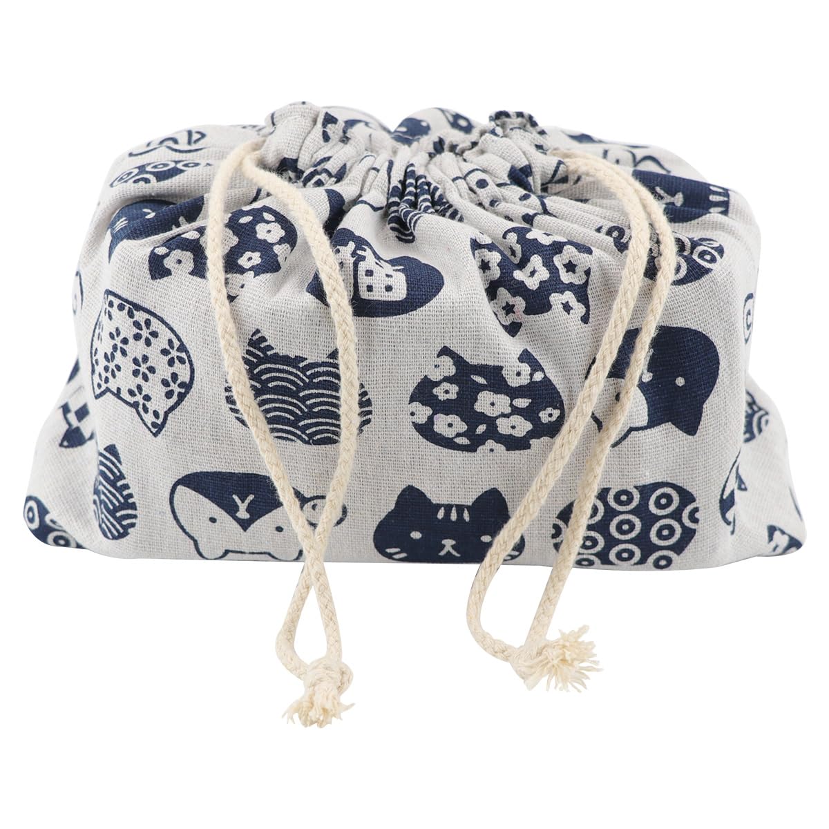 DOERDO Lunch Tote Bag Lunch Handy Bags Japanese Style Portable Bento Storage Bag with Drawstring for Outdoor Office, White