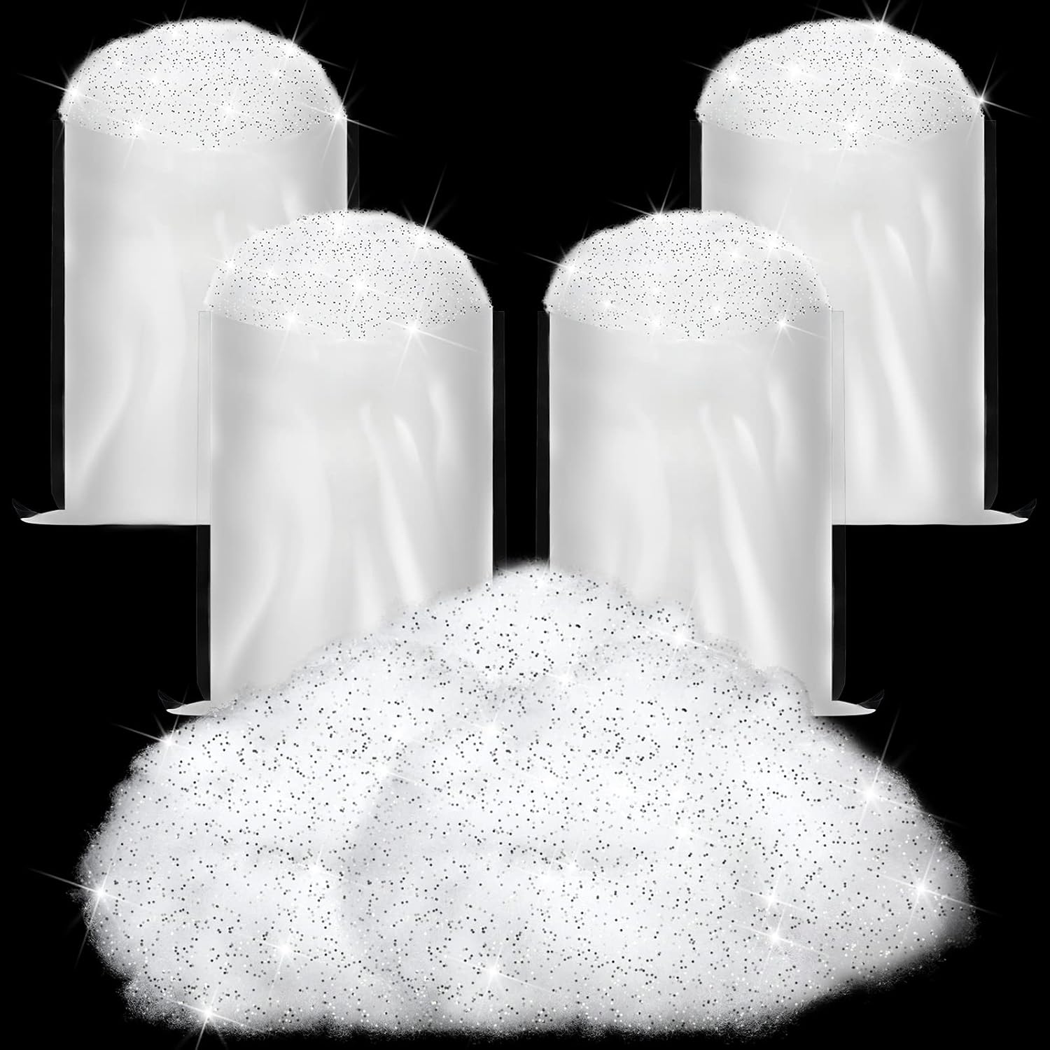 Artificial Snow - 4 Bags Snow Fluffy Decoration Artificial Snow Faux Snow Christmas Snow Blanket Artificial Fake Snow Indoor Blanket Snow for Xmas Party Winter Village Home Decor (Silver, Glitter Style)