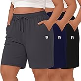 Neer 3 Pack Plus Size Women's Bermuda Shorts Cotton Drawstring High Waisted Casual Athletic Sweatpants Shorts with Pockets