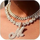 Lucopsny Cuban Link Chain for Women - Silver Initial Necklace, 14mm Cursive Chain for Hip Hop Jewelry
