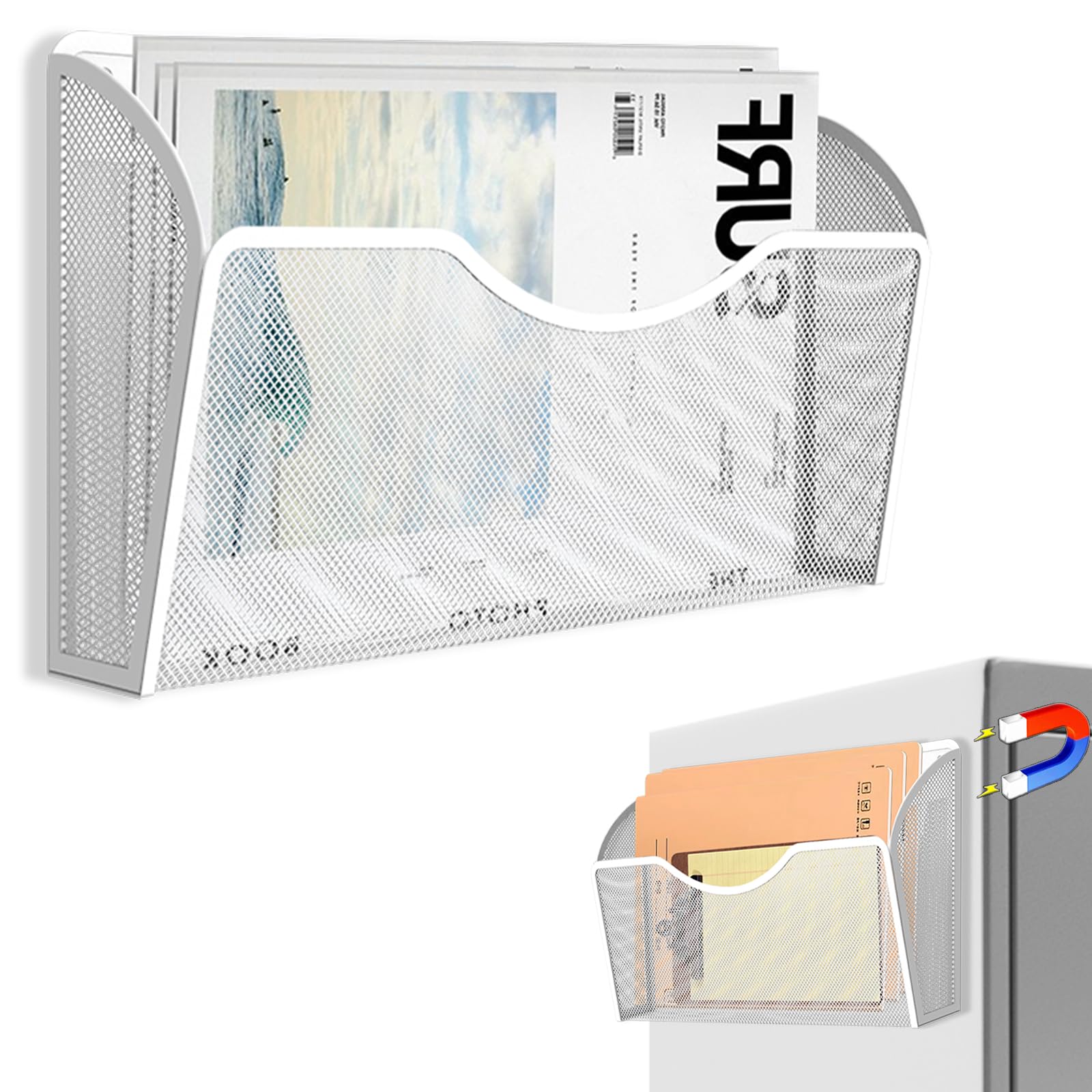 Photo 1 of **BENT**LQPAFZ Magnetic File Holder 1 Pockets File Folder Organizer, Office Hanging Magazine Rack for File Cabinets, Magnetic Paper Holder, No Drilling Mail Organizer for Refrigerator, Office