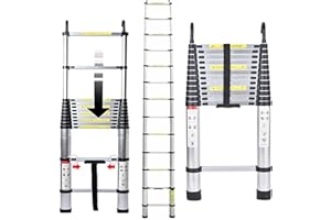 JUPITOR Telescoping Multi Ladder 16.4 FT Aluminum 5m Telescopic Ladder Extension Ladder with Detachable Hook Button Retraction Heavy Duty 330 Lb Capacity Extendable Frame Lightweight for Attic Garage
