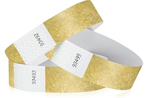 100 WristCo Metallic Gold Tyvek Wristbands for Events - ¾” x 10” - Waterproof Recyclable Comfortable Tear Resistant Paper Bracelets Wrist Bands for Concerts Festivals Admission Party