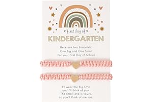 INENIMARTJ First Day of Kindergarten Bracelets First Day of School Bracelets for Mom and Daughter,Back to School Bracelets for 2,Pre-K Matching Heart Wish Adjustable Bracelets