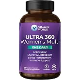 Vitamin World Ultra 360 Multivitamin for Women One Daily, Stress Support | Women's Multivitamin with Collagen, Ashwagandha &amp; Antioxidants, Vitamin A, B, C &amp; D for Energy &amp; Immune Support, 90 Caplets