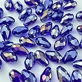 Honkoolly 200pcs 4x6mm Teardrop Crystal Glass Beads Vertical Hole Faceted Glass Teardrop Spacer Beads for Bracelets Necklace Earring DIY Jewelry Making Craft(Sapphire Blue AB)