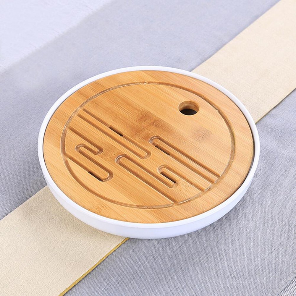 Hoobar Bamboo Kungfu Tea Tray Table Serving Tray Chinese Style Water Storage Gongfu tea tray (White 1)