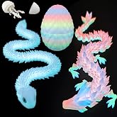 3D Printed Dragon Snake Eggs, Flexible 3D Printed Animal Toys UV Glow in the Dark, Desk Pet for Animal Collectors, Easter Basket Essentials for Teens, Articulated Crystal Dragon Fidget Toys for Adults