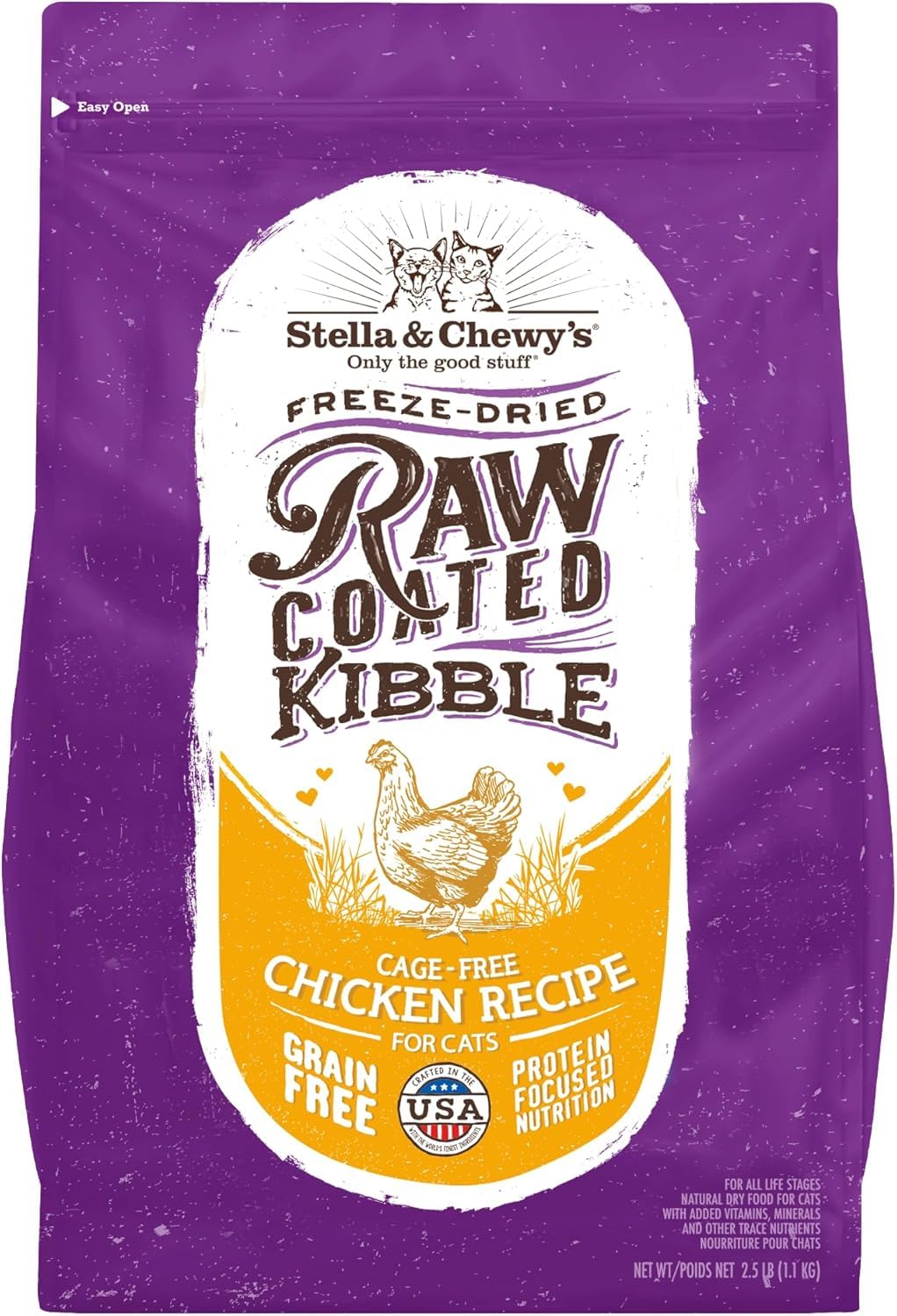 Photo 1 of Stella & Chewy's Raw Coated Cat Food - High Protein, Grain-Free Kibble with Cage-Free Chicken - Premium Digestive Support with Probiotics - Natural Small Kibble - Perfect For Picky Eaters - 2.5lb Bag