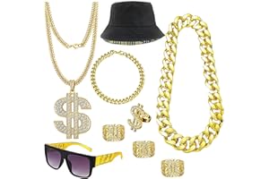 Boonbery Hip Hop Costume Kit 80s 90s Rapper Accessories, Outfits for Men Women Cosplay Club Old School Themed Party Supplies