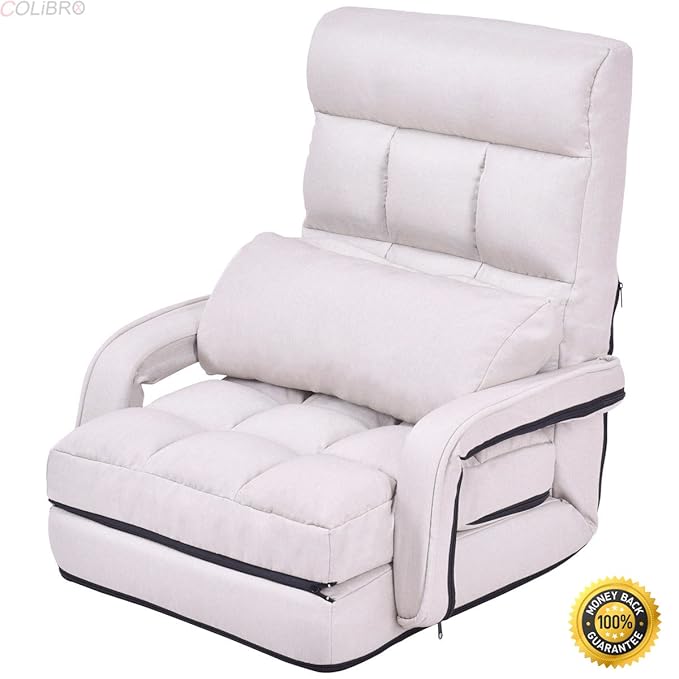COLIBROXBeige Folding Lazy Sofa Floor Chair Sofa Lounger Bed with