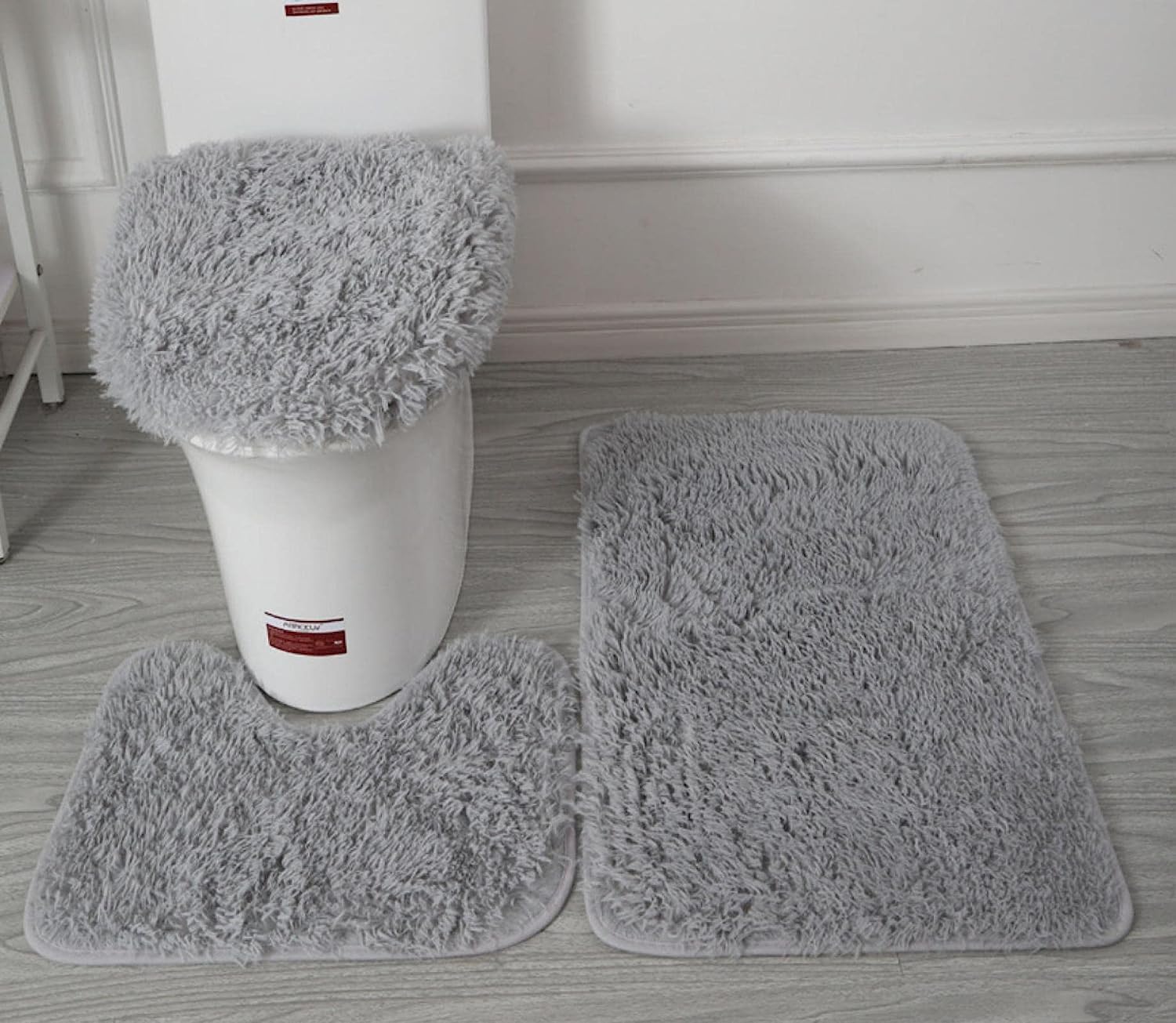 sigaer Soft Microfiber Bathroom Rugs Sets 3 Piece, Bath Rug + Contour Mat + Toilet Seat Cover, Non-Slip Bathroom Rugs with PVC Point Flannel Backing, Water Absorbent Solid Light grey