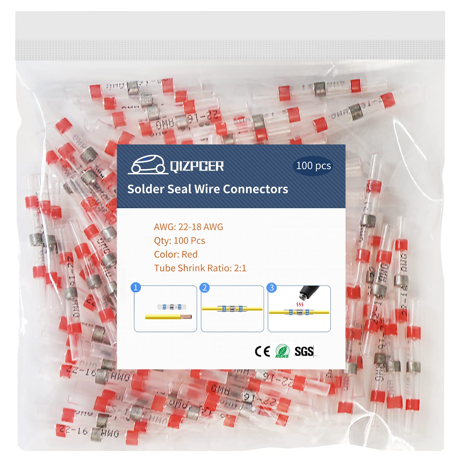Photo 1 of 100 Pcs Solder Seal Wire Connectors, 22-16 AWG Heat Shrink Solder Connectors, Waterproof Splice Electrical Wire Connector, Butt Terminal