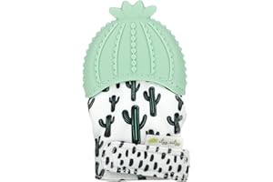 Itzy Ritzy Silicone Teething Mitt - Soothing Infant Teething Mitten with Adjustable Strap, Crinkle Sound & Textured Silicone to Soothe Sore & Swollen Gums - For Ages 3 Months & Up (Cactus)