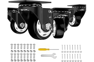 JIN FU TOU 3 Inch Wheel Casters,Set of 4 Heavy Duty,Black Industrial Casters with Brake, Locking Casters for Furniture and Workbench for Cart,Top Plate Swivel Wheels and Load 1000lbs (Two Hardware Kits Include)