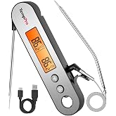 TempPro TempSwift Rechargeable Digital Meat Thermometer for Cooking | 2 Probes Food Thermometer with Stainless Steel Design, Cooking Thermometer with Alarm &amp; Backlight for BBQ Grill Smoker Oven
