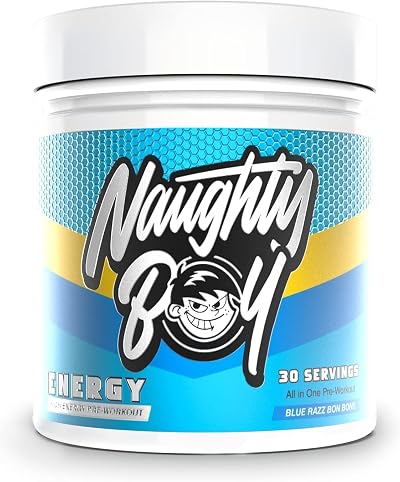 Naughty Boy Energy Pre-Workout Powder Blue Razz Bon Bon 30 Servings 200mg