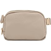 Lightweight Soft PU Pebbled Leather Fanny Pack Belt Bag with Gold Metal Buckle (Travertine)