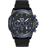 Bulova Men's Marine Star Series A Black and Blue Ion-Plated Stainless Steel 6-Hand Chronograph Quartz Watch, Black Silicone S