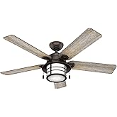 Hunter 54 inch Outdoor or Indoor Ceiling Fan with LED Light - Rustic Ceiling Fan with Pull Chain, For Bedroom, Living Room, o