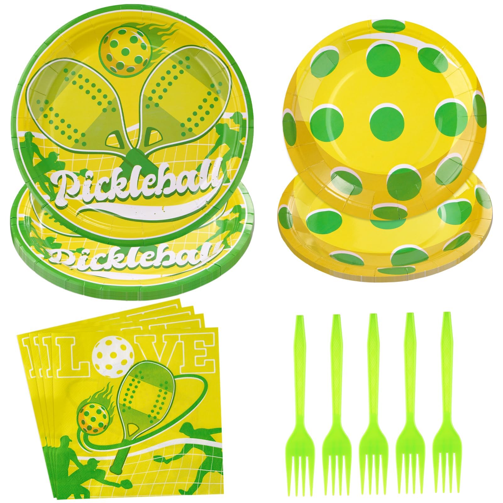 Photo 1 of (missing pieces) 96Pcs Pickle-balls Party Supplies Pickle-balls Party Plates and Napkins Disposable Pickle Ball Paper Tableware Set